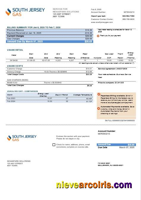 USA New Jersey South Jersey Gas business utility bill